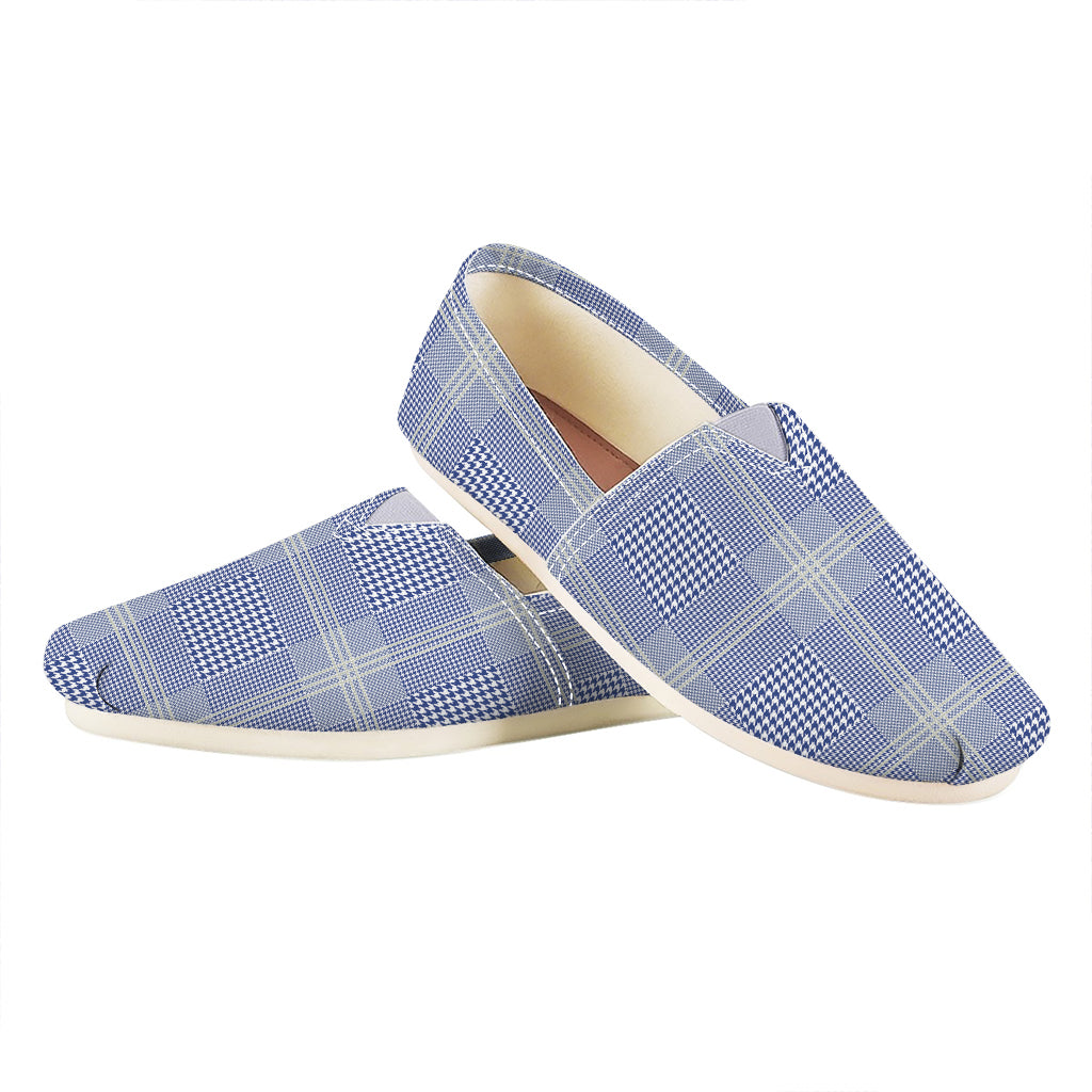 Blue And White Glen Plaid Print Casual Shoes