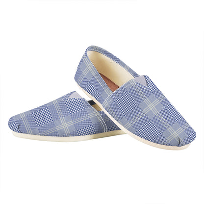 Blue And White Glen Plaid Print Casual Shoes
