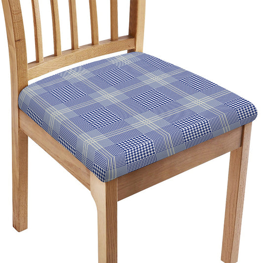 Blue And White Glen Plaid Print Chair Cushion Cover