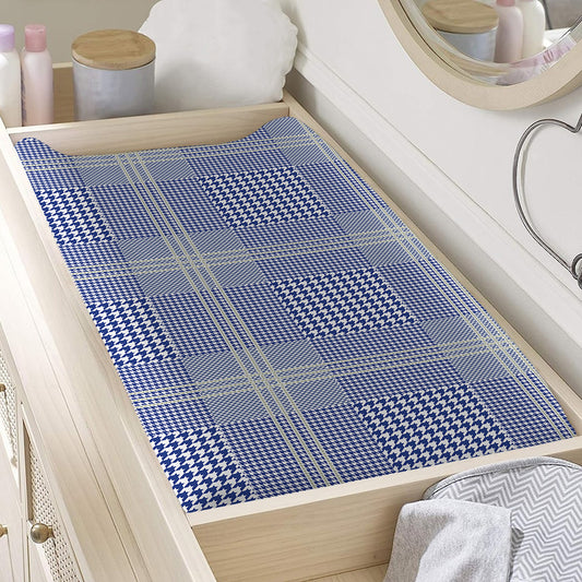 Blue And White Glen Plaid Print Changing Pad Cover