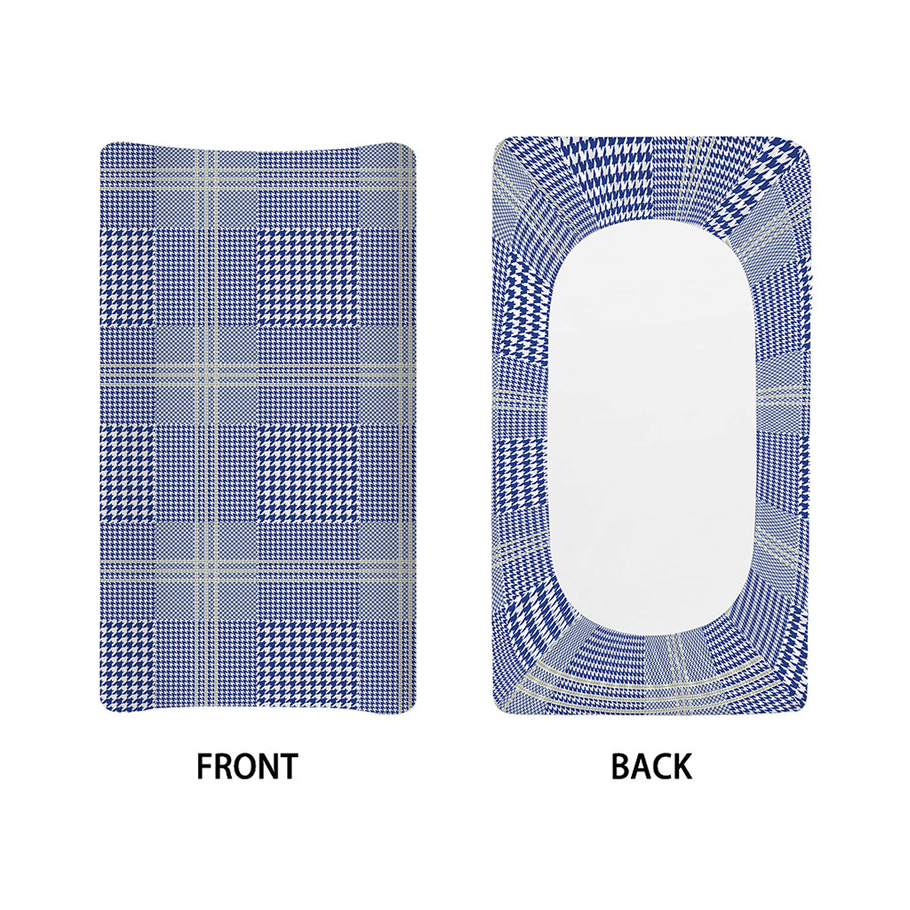 Blue And White Glen Plaid Print Changing Pad Cover