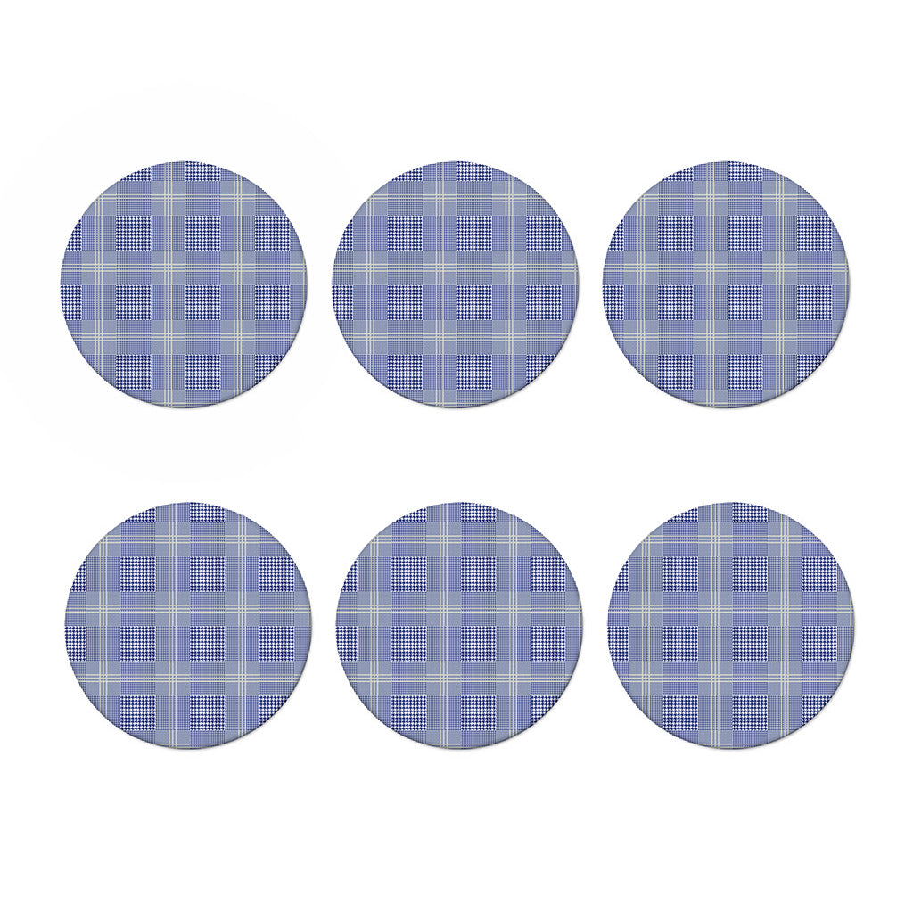 Blue And White Glen Plaid Print Coaster Set