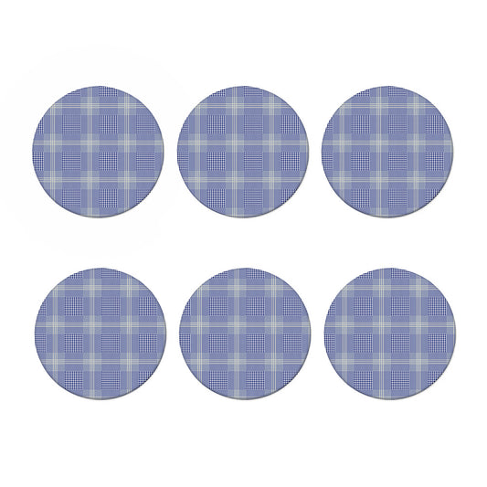 Blue And White Glen Plaid Print Coaster Set