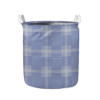 Blue And White Glen Plaid Print Collapsible Laundry Basket
