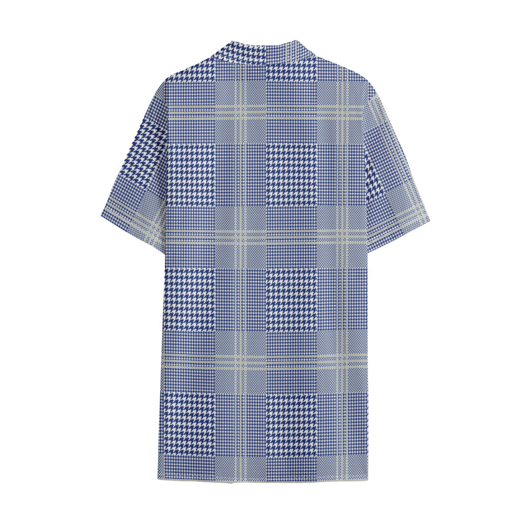 Blue And White Glen Plaid Print Cotton Hawaiian Shirt
