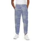 Blue And White Glen Plaid Print Cotton Pants
