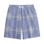 Blue And White Glen Plaid Print Cotton Shorts
