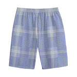 Blue And White Glen Plaid Print Cotton Shorts