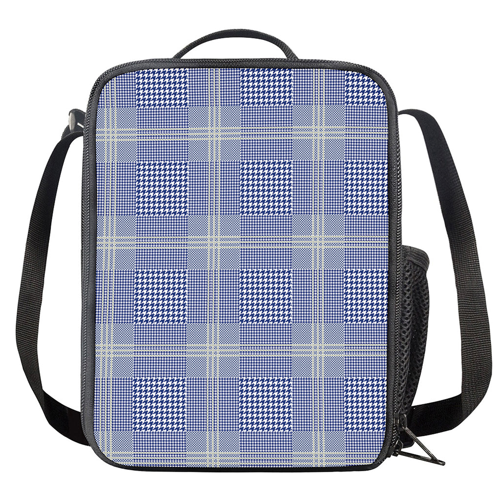 Blue And White Glen Plaid Print Crossbody Lunch Bag
