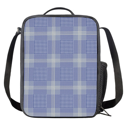 Blue And White Glen Plaid Print Crossbody Lunch Bag