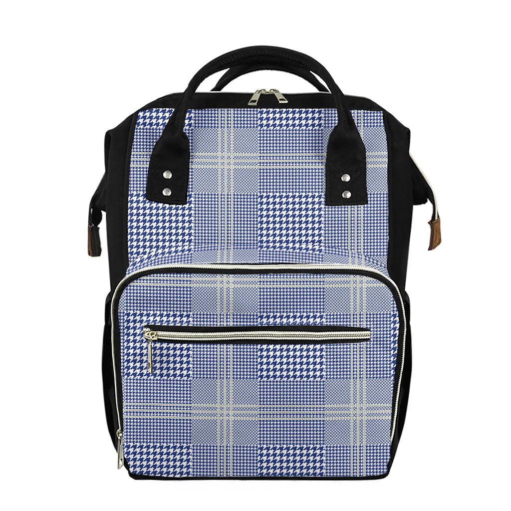 Blue And White Glen Plaid Print Diaper Bag