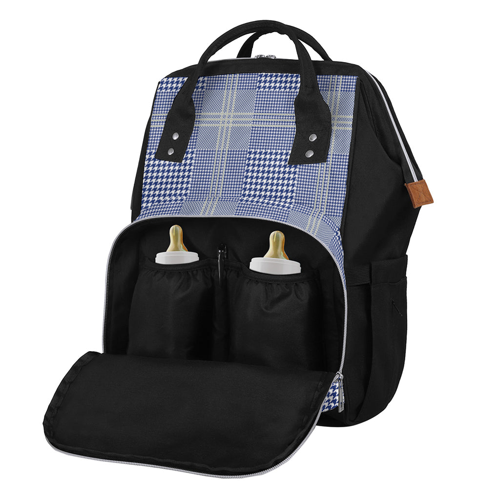 Blue And White Glen Plaid Print Diaper Bag