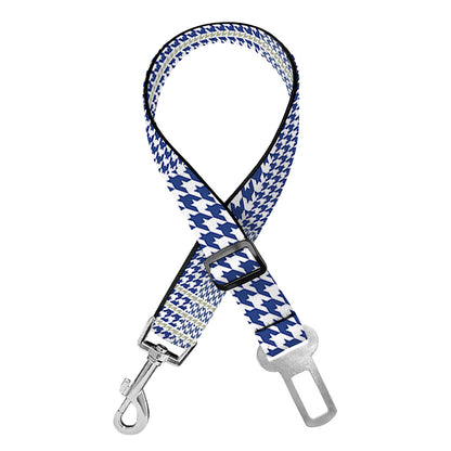 Blue And White Glen Plaid Print Dog Seat Belt