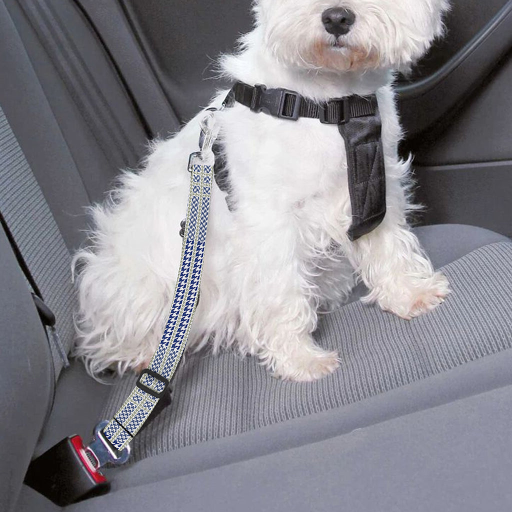 Blue And White Glen Plaid Print Dog Seat Belt