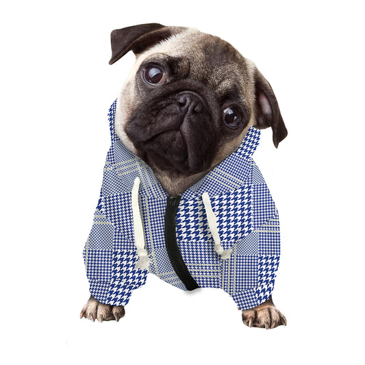 Blue And White Glen Plaid Print Dog Zip Up Hoodie