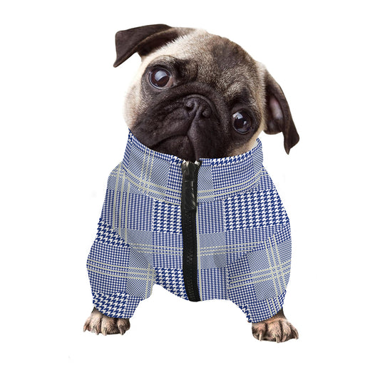 Blue And White Glen Plaid Print Dog Zip Up Jacket
