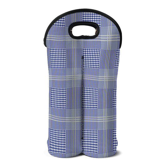 Blue And White Glen Plaid Print Double Neoprene Wine Tote