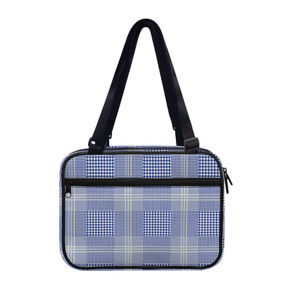 Blue And White Glen Plaid Print Double Strap Bible Bag