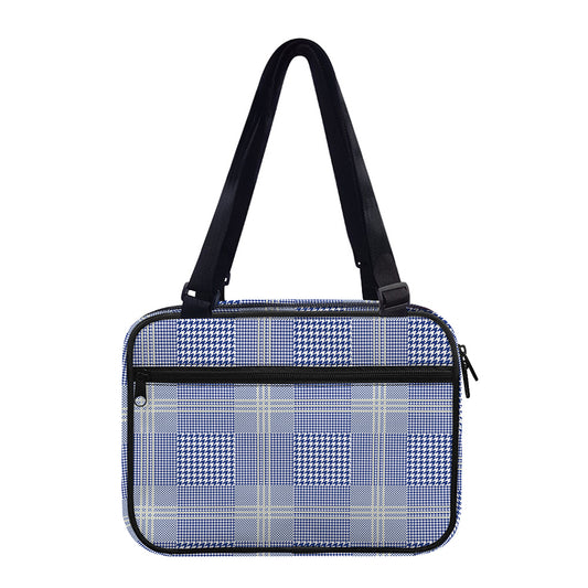 Blue And White Glen Plaid Print Double Strap Bible Bag