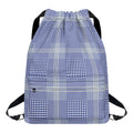 Blue And White Glen Plaid Print Drawstring Backpack