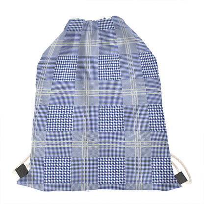 Blue And White Glen Plaid Print Drawstring Bag