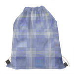 Blue And White Glen Plaid Print Drawstring Bag