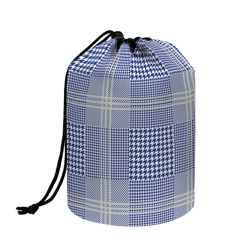 Blue And White Glen Plaid Print Drawstring Makeup Bag