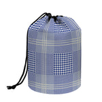 Blue And White Glen Plaid Print Drawstring Makeup Bag