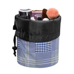Blue And White Glen Plaid Print Drawstring Makeup Bag