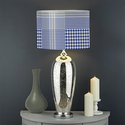Blue And White Glen Plaid Print Drum Lamp Shade