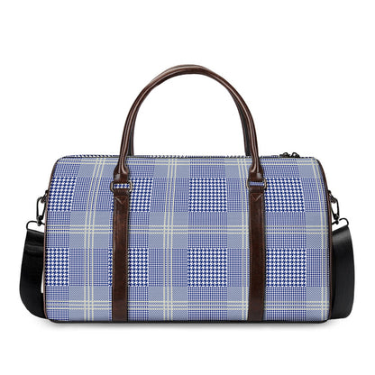 Blue And White Glen Plaid Print Duffle Bag