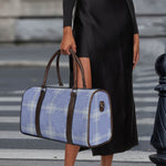 Blue And White Glen Plaid Print Duffle Bag