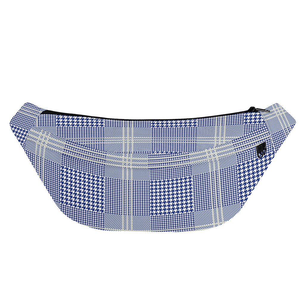 Blue And White Glen Plaid Print Fanny Pack