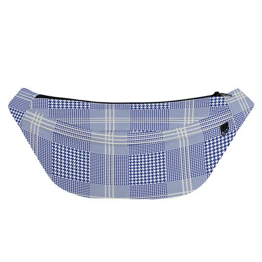 Blue And White Glen Plaid Print Fanny Pack