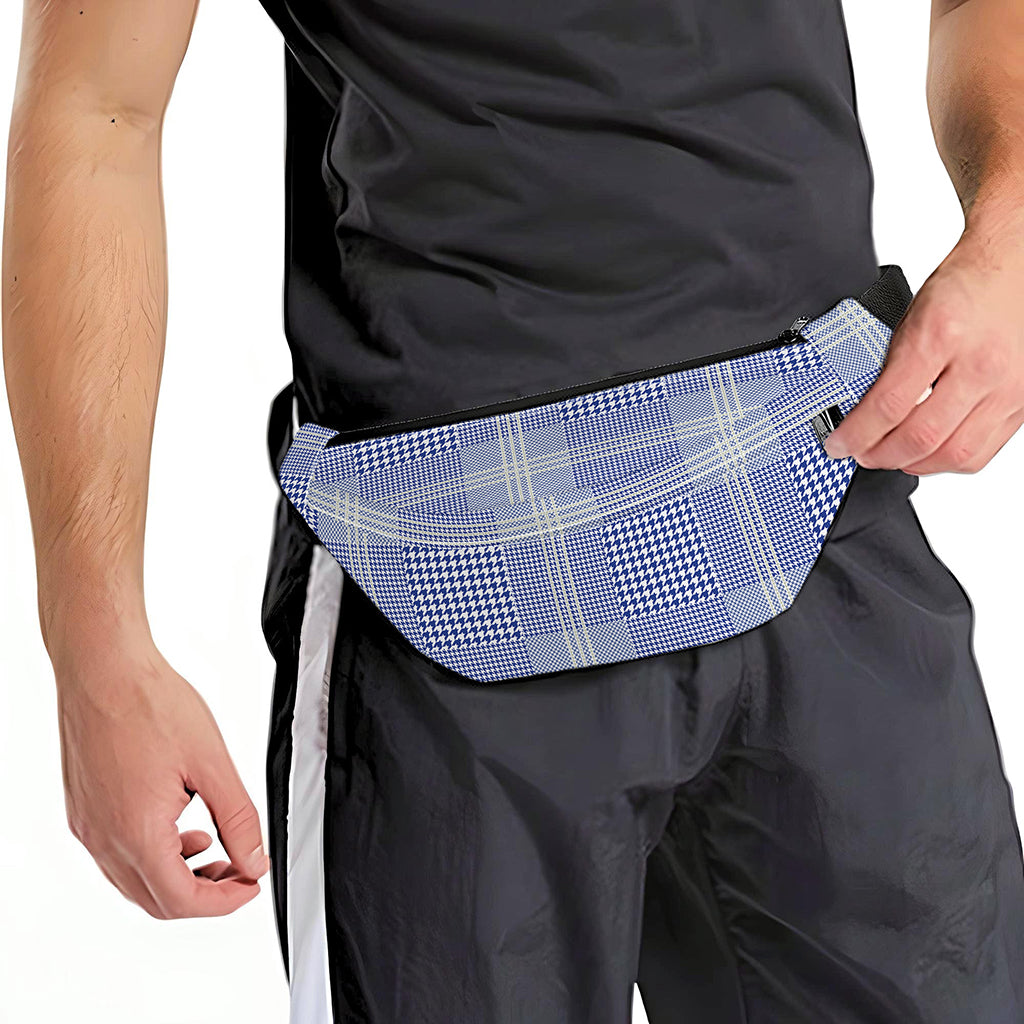 Blue And White Glen Plaid Print Fanny Pack