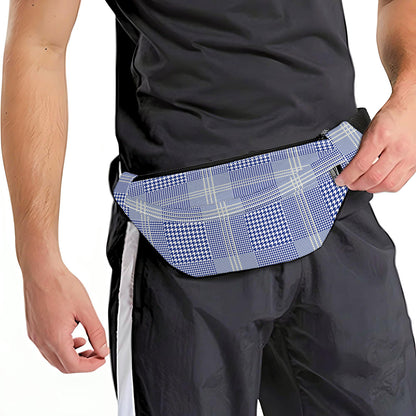 Blue And White Glen Plaid Print Fanny Pack