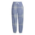 Blue And White Glen Plaid Print Fleece Lined Knit Pants