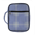 Blue And White Glen Plaid Print Front Pocket Bible Bag