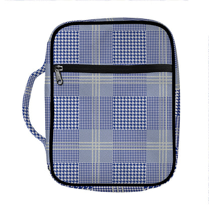 Blue And White Glen Plaid Print Front Pocket Bible Bag