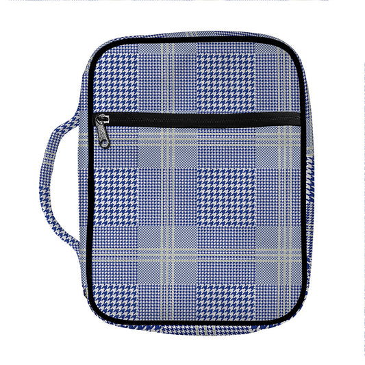 Blue And White Glen Plaid Print Front Pocket Bible Bag