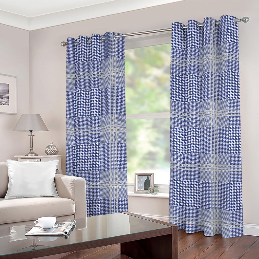Blue And White Glen Plaid Print Grommet Curtains