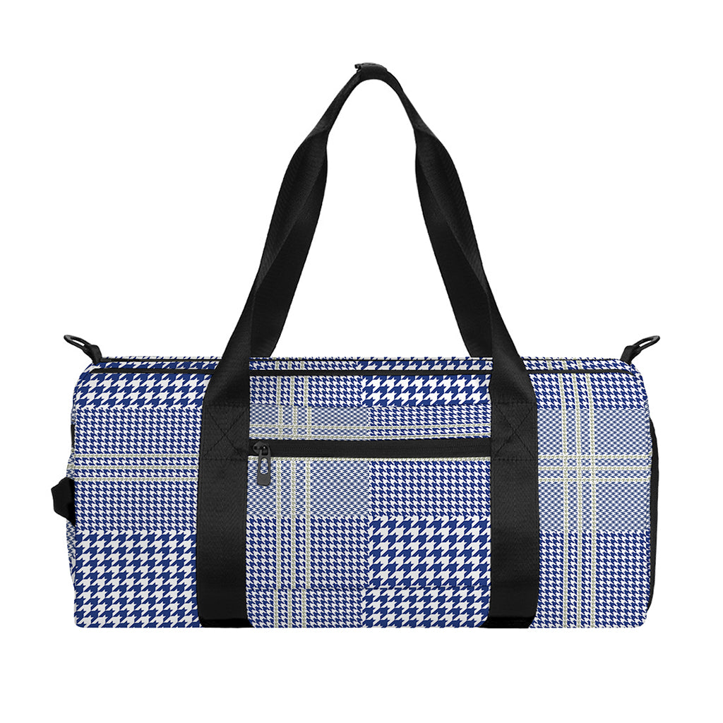 Blue And White Glen Plaid Print Gym Bag