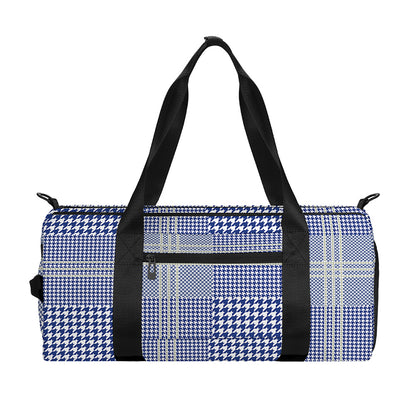 Blue And White Glen Plaid Print Gym Bag