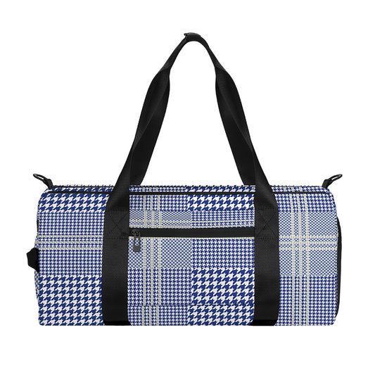 Blue And White Glen Plaid Print Gym Bag