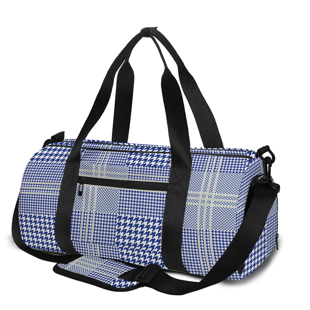 Blue And White Glen Plaid Print Gym Bag