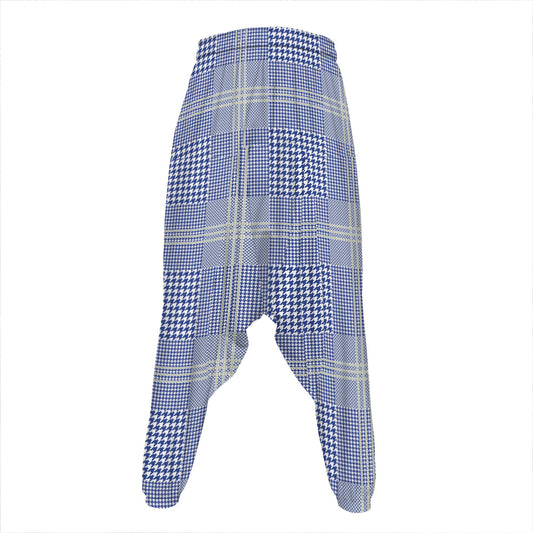 Blue And White Glen Plaid Print Hammer Pants