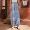 Blue And White Glen Plaid Print Harem Pants