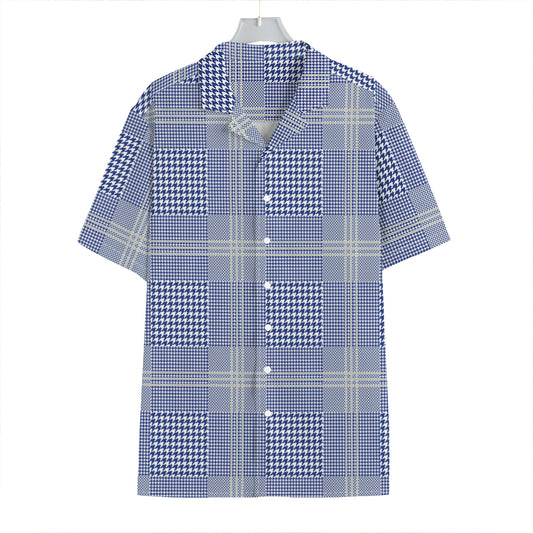 Blue And White Glen Plaid Print Hawaiian Shirt