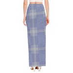 Blue And White Glen Plaid Print High Slit Maxi Skirt