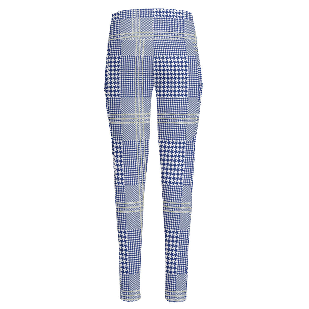 Blue And White Glen Plaid Print High-Waisted Pocket Leggings